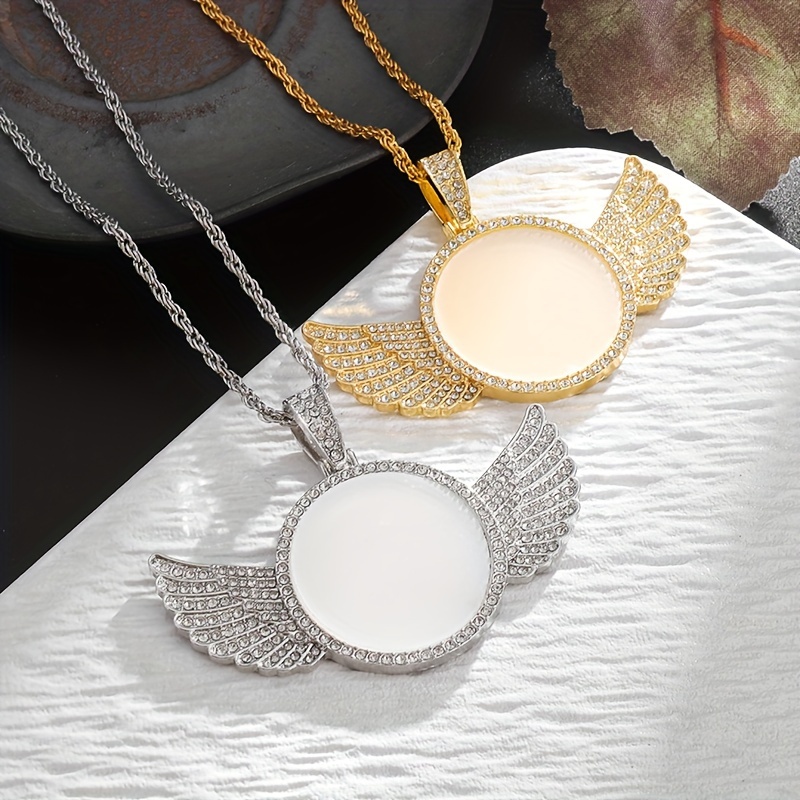 Men's & Women's Angel Wings Circular Medal Pendant Necklace